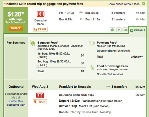 TRIPADVISOR displays information on airline and rail fees with ...