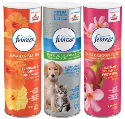Before vacuuming, use Febreze™ Carpet Deodorizing Powders. They clean up to three times better than vacuuming alone, soften the carpet and leave the room with a light, fresh scent.