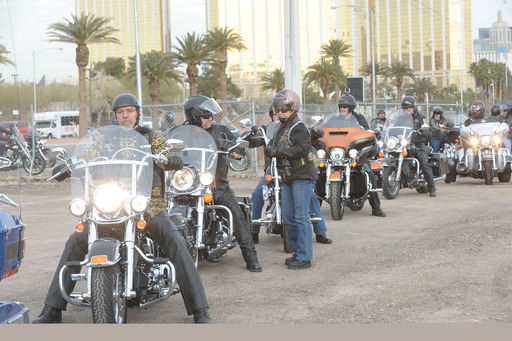Harley Owners Group members rev their engines to signal the ground shaking for the new Las Vegas Harley-Davidson dealership on the Las Vegas Strip Photo Credit: Las Vegas Photo & Video, Inc.