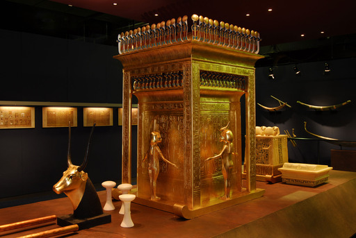 Canopic Shrine – During mummification, the body’s bowels were removed and buried in four jars, called canopic jars, and can be seen in the reproduction of the shrine for the exhibition.