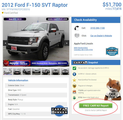 Every car on Carfax Used Car Listings has a free Carfax Report from dealers.