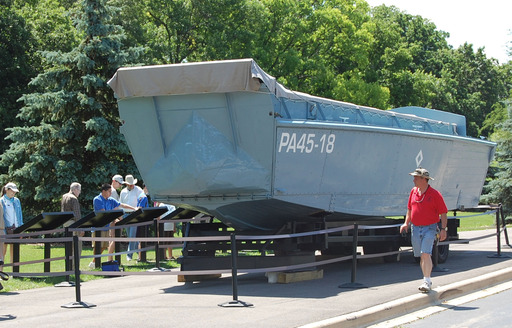 One of the few remaining landing crafts used in WWII be on display at the First Division Museum at Cantigny Park in Wheaton, Illinois, on Saturday, June 7, 2014.