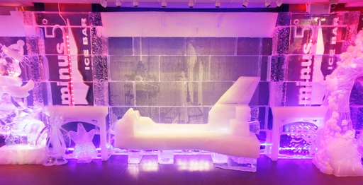 Minus5 Ice Bar Opens at Pointe Orlando. Everything inside the space is made of 100% ice including the hand crafted sculptures, bar, walls, benches and even the glasses guests drink from.