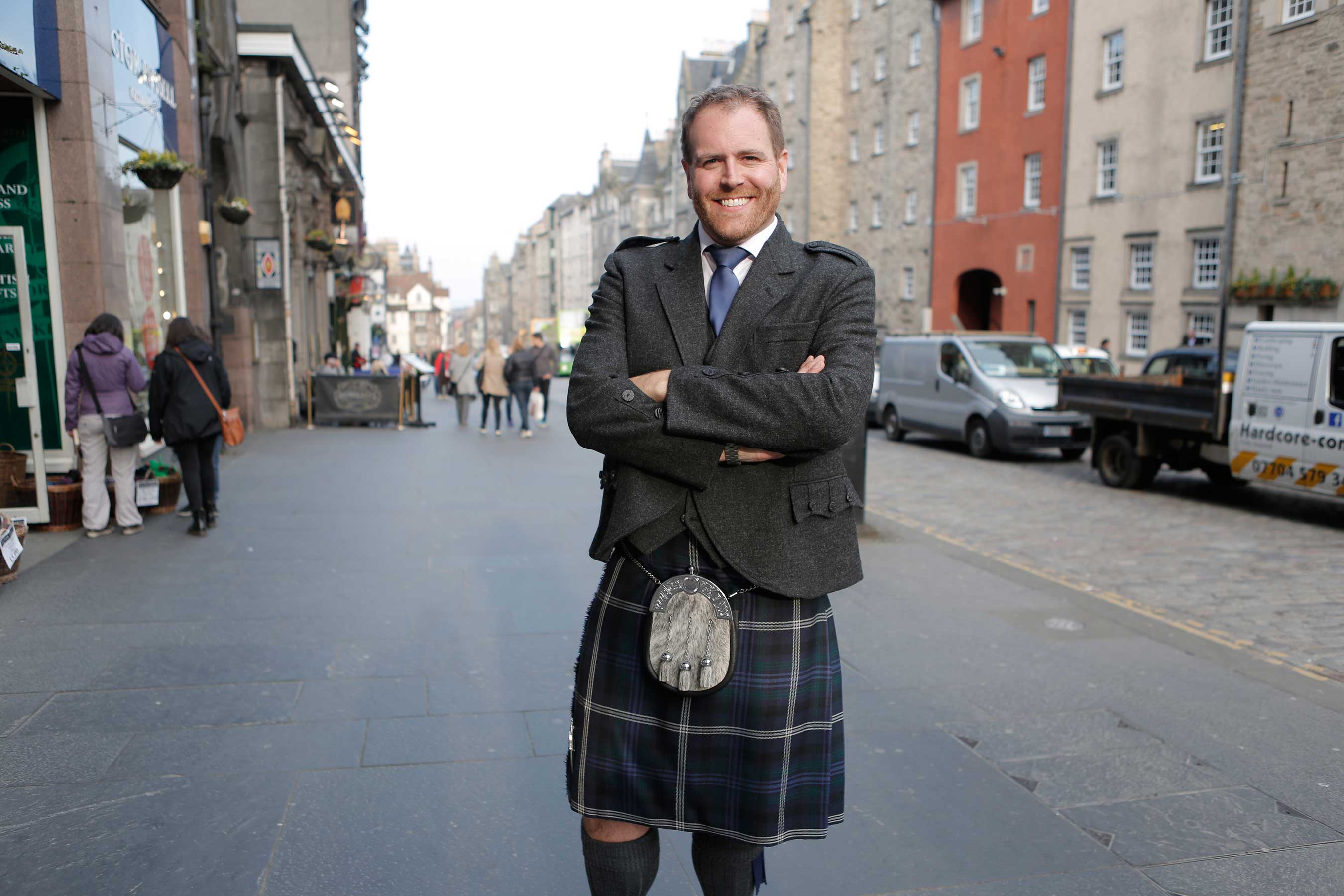 To fully experience the local culture, Josh Gates, host of “Expedition Unknown,” dons a traditional kilt while in Edinburgh, Scotland investigating the legend of King Arthur.