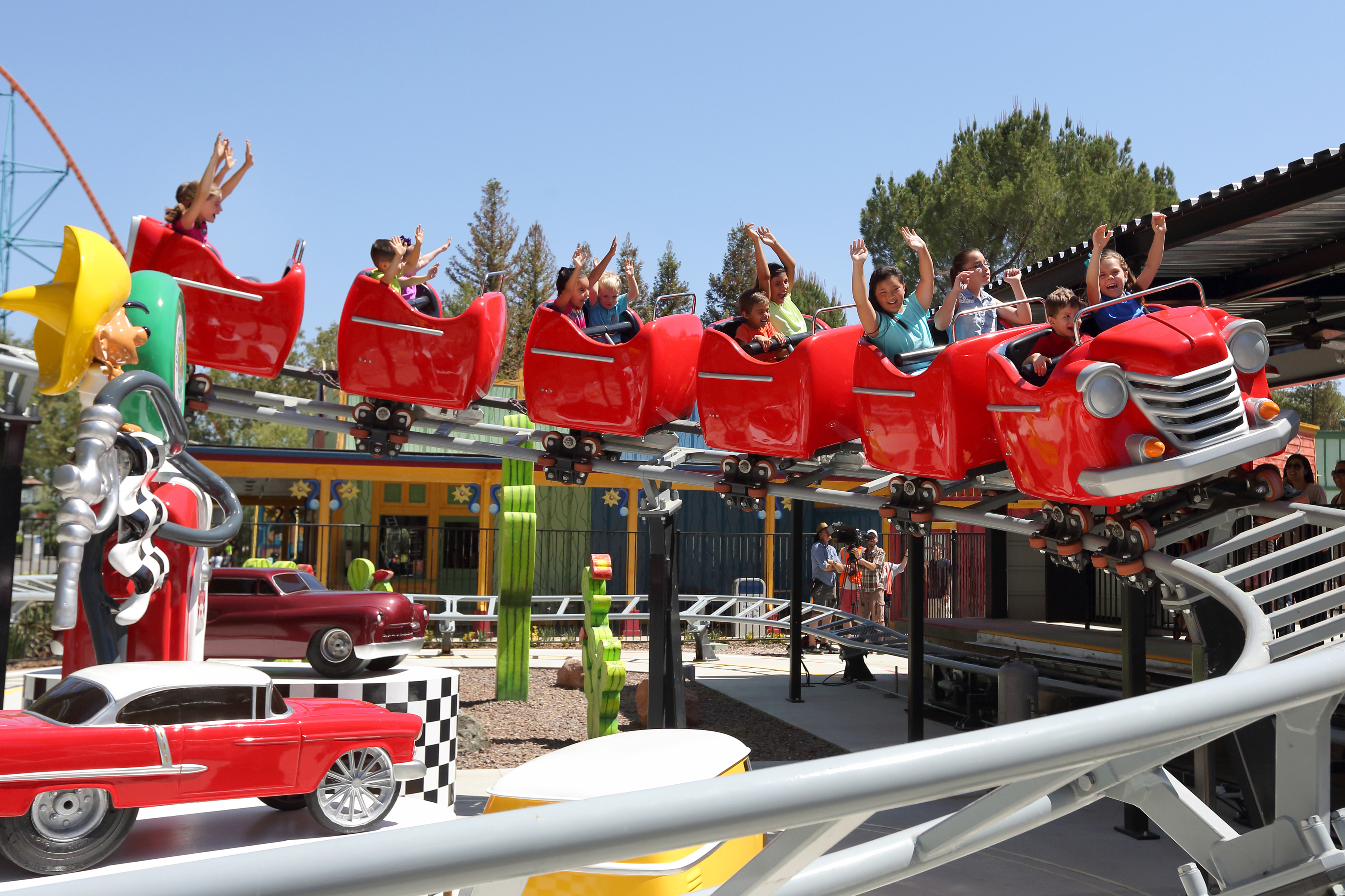 The new kids roller coaster, Speedy Gonzales Hot Rod Racers, at Six Flags Magic Mountain in Valencia, Calif.