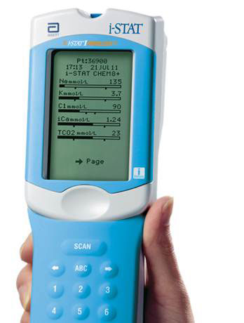 Abbott's handheld, diagnostic analyzer is capable of performing a panel of commonly ordered blood tests on two or three drops of blood at the patient's side.