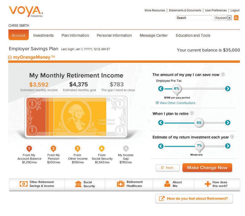 myOrangeMoney™ is helping change the way Americans think about retirement savings from accumulation to income. It’s a visual, interactive and personalized approach that lets individuals easily see how their savings today translate into monthly retirement income in the future.