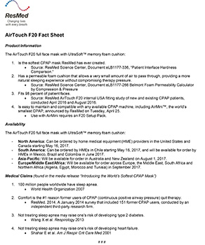 AIRTOUCH F20 FACT SHEET