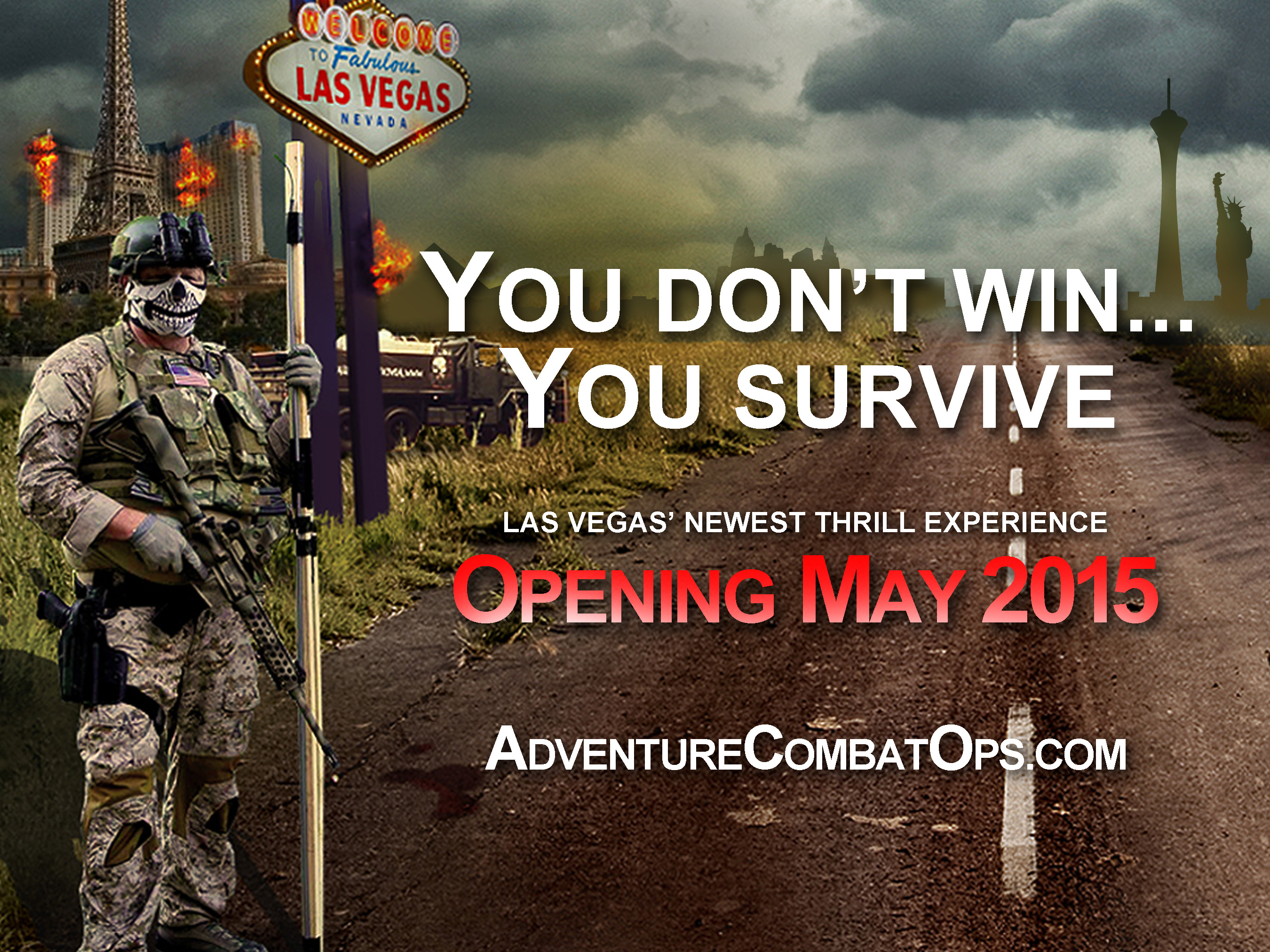 Join real American heroes and battle zombies in the most realistic, apocalyptic, combat simulation in the world launching in May 2015 at Adventure Combat Ops in Las Vegas, Nevada.