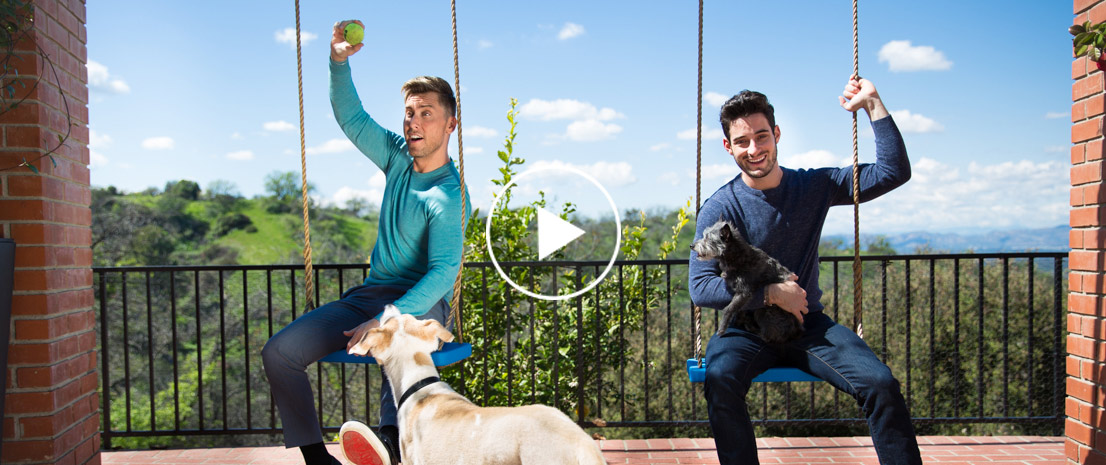 Lance and Michael introduce their adopted dogs, Lily, Foster and Dingo