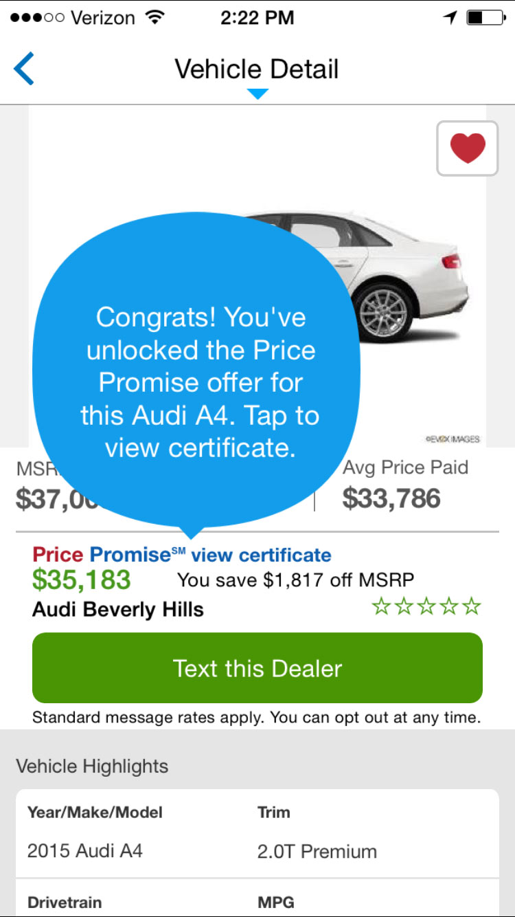 See the discounted Price Promise offer for that specific car - and for all other inventory on the lot - instantly.