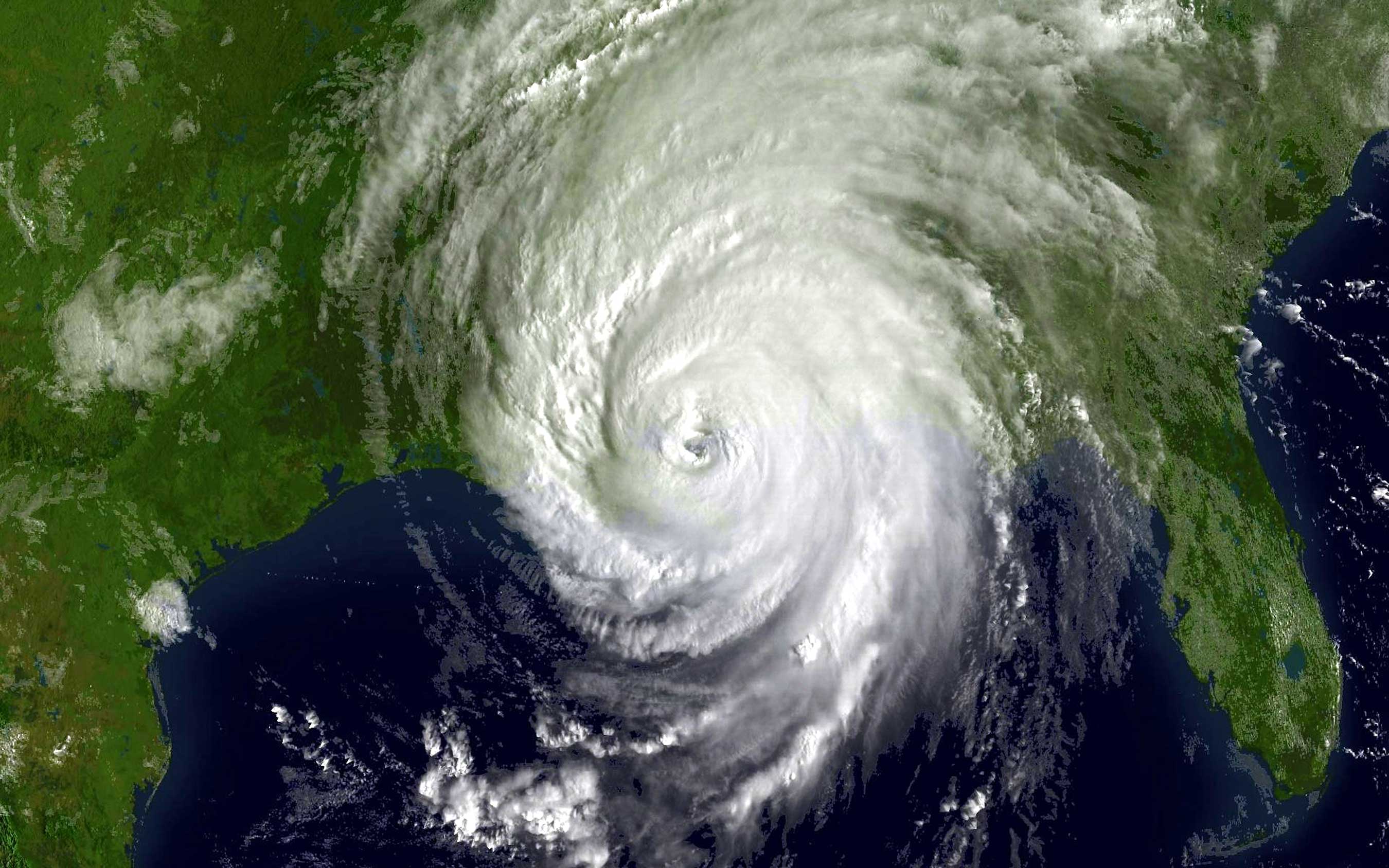 One of the largest storms ever to hit the U.S., Hurricane Katrina just before landfall.