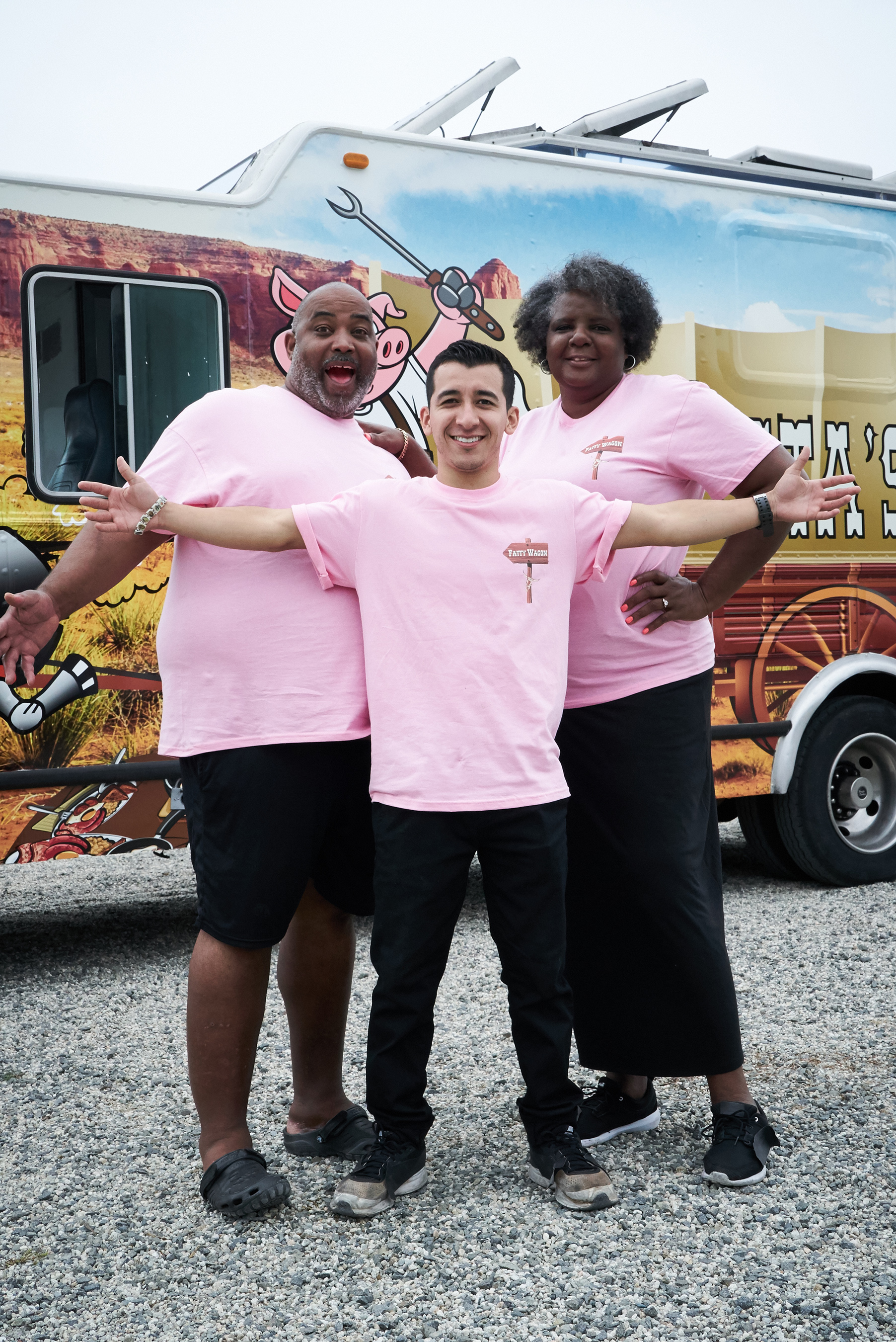 Team Bigmista's Fatty Wagon, Neil Strawder, Eric Lara and Phyllis Strawder, on Food Network's The Great Food Truck Race
