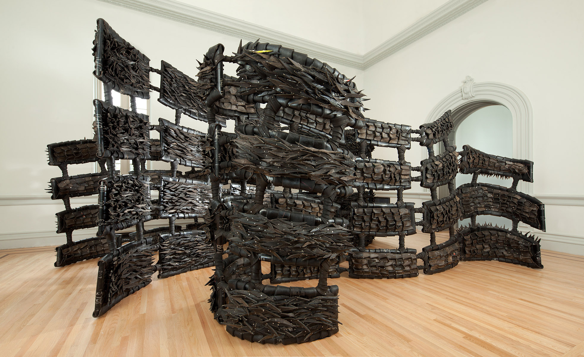 Chakaia Booker, ANONYMOUS DONOR, 2015. Renwick Gallery of the Smithsonian American Art Museum. Photo by Ron Blunt.