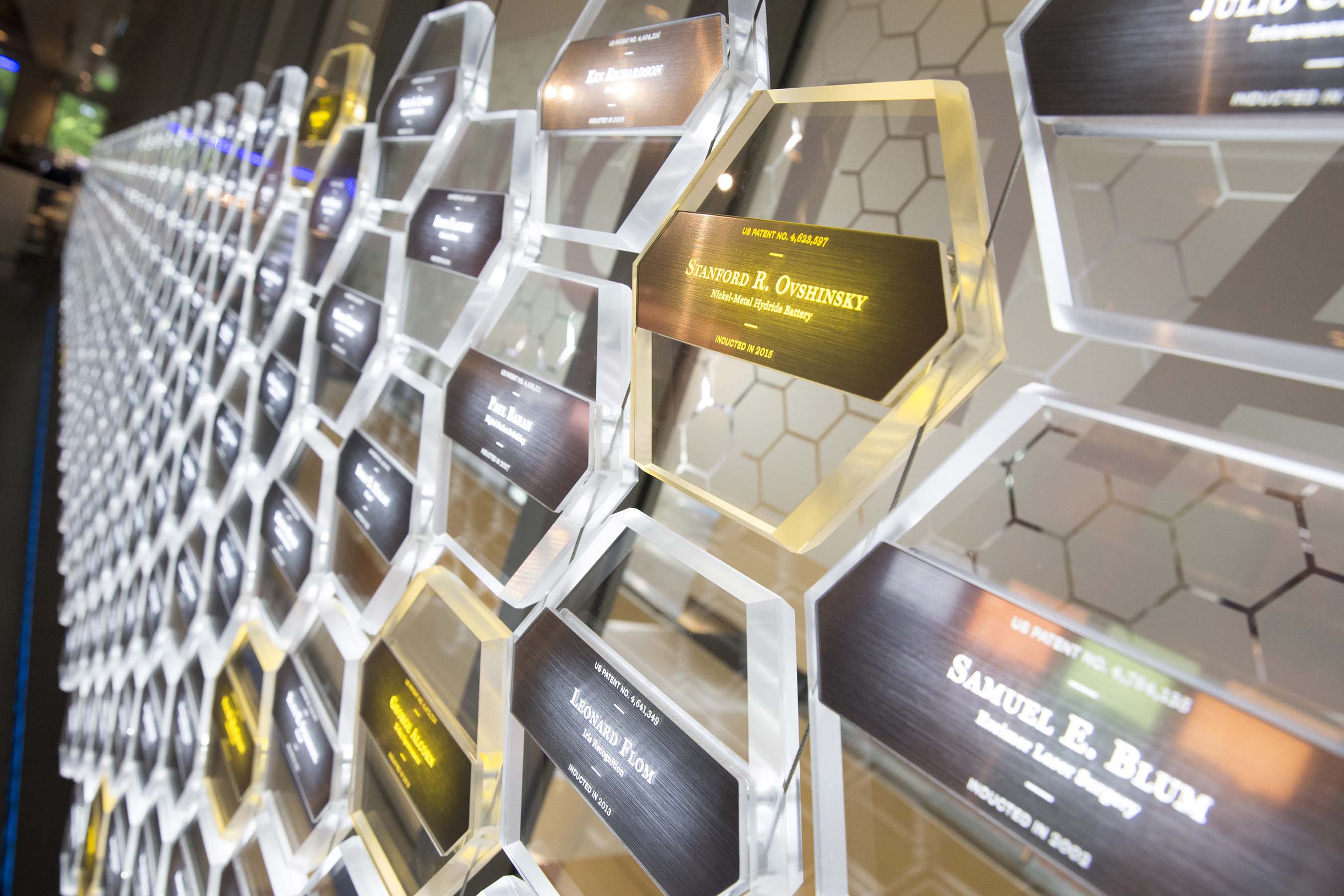The individual hexagons, located within the museum, represent each National Inventors Hall of Fame Inductee. Together, they build the National Monument to Innovation™.
