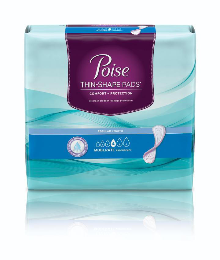 Poise offers 3-in-1 protection for dryness, comfort and odor control. Only Poise Thin-Shape pads have Thin-Flex Technology to move with one’s body; and are up to 40% thinner than original Poise pads.