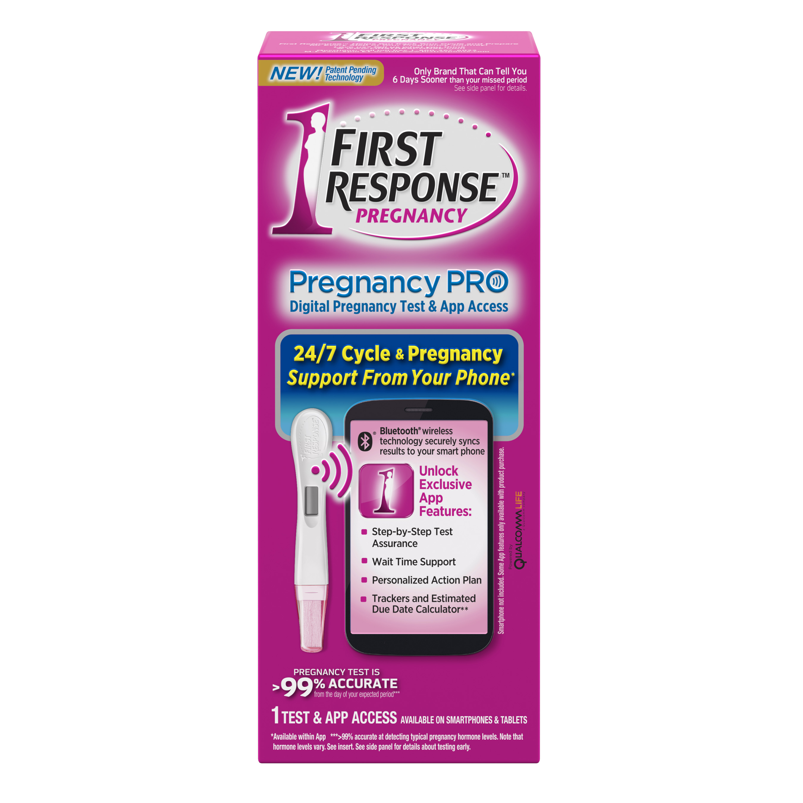 Product packaging of First Response™ Pregnancy PRO Digital Pregnancy Test and App Access, the first Bluetooth® enabled pregnancy test, unveiled at 2016 CES