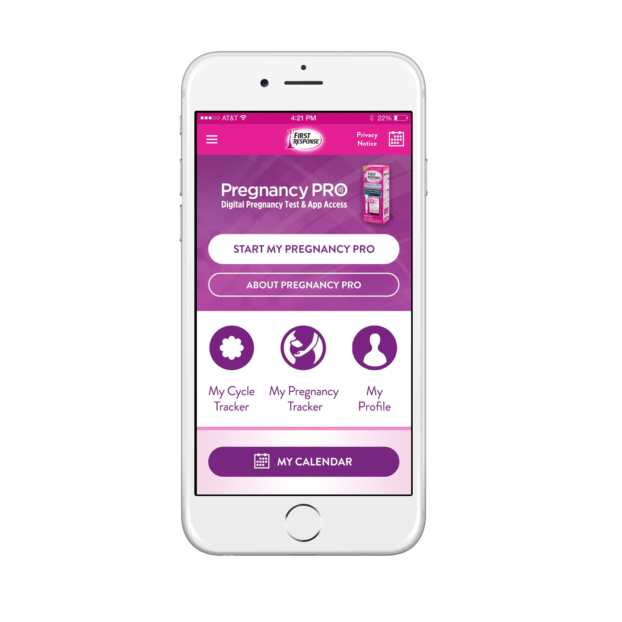 Mobile screenshot of First Response™ Pregnancy PRO Digital Pregnancy Test and App Access, the first Bluetooth® enabled pregnancy test, unveiled at 2016 CES