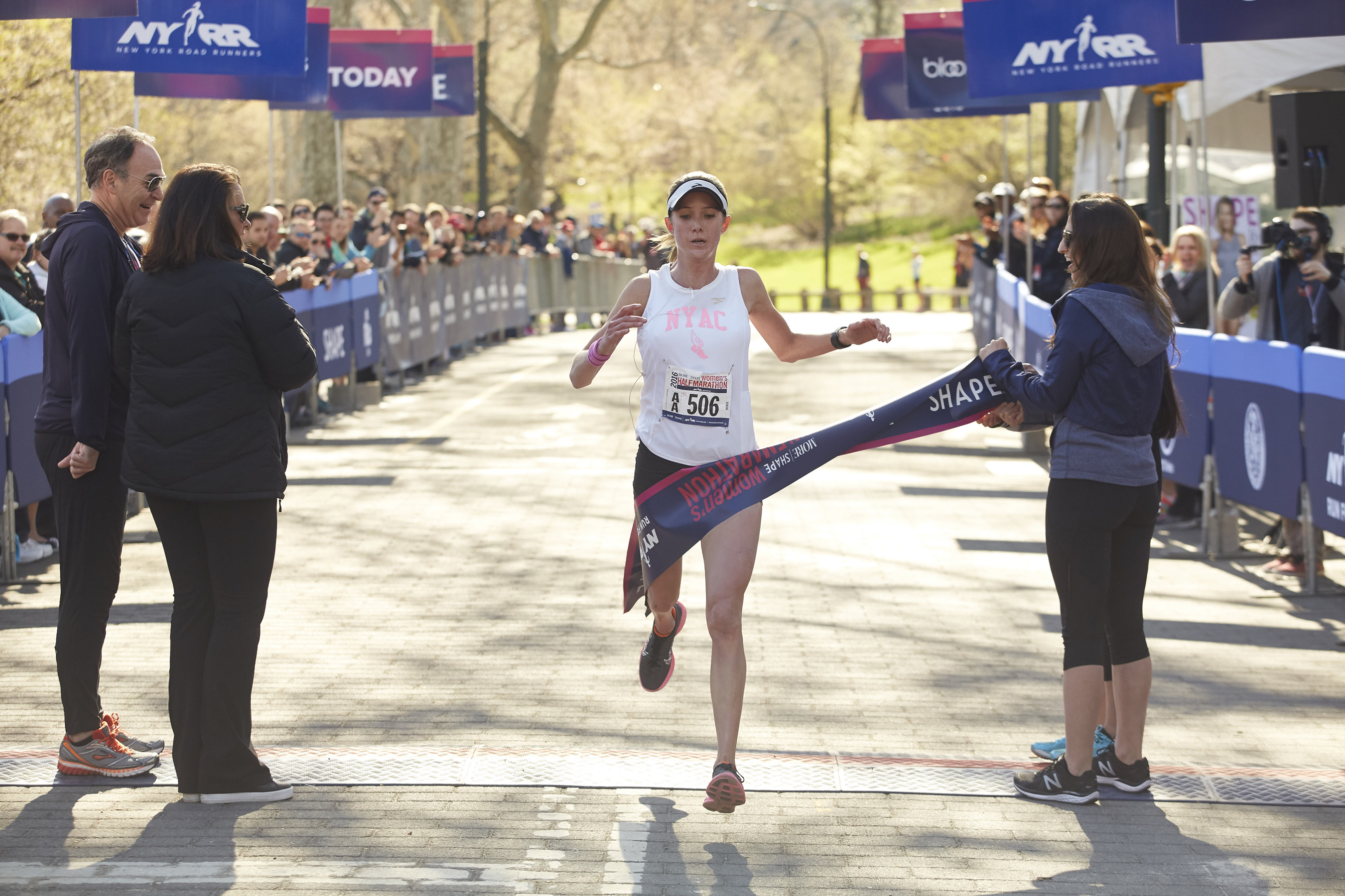 Caroline LeFrak of NYAC takes first place at the 13th Annual MORE/SHAPE Women’s Half Marathon in New York’s Central Park on April 17, 2016. The first-time champion clocked in with a time of 1:16:28.