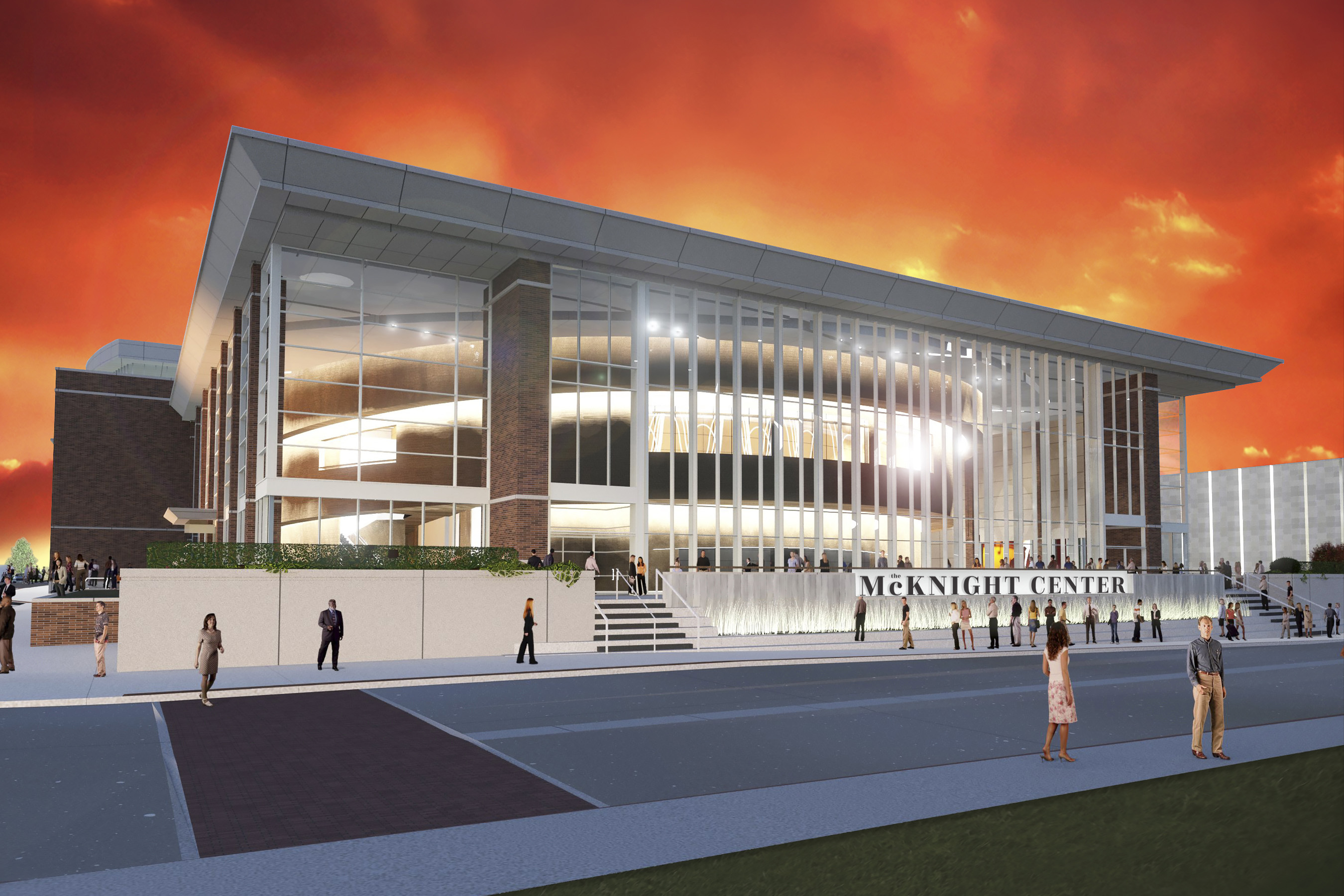 Architectural rendering of the front façade of The McKnight Center for the Performing Arts at Oklahoma State University