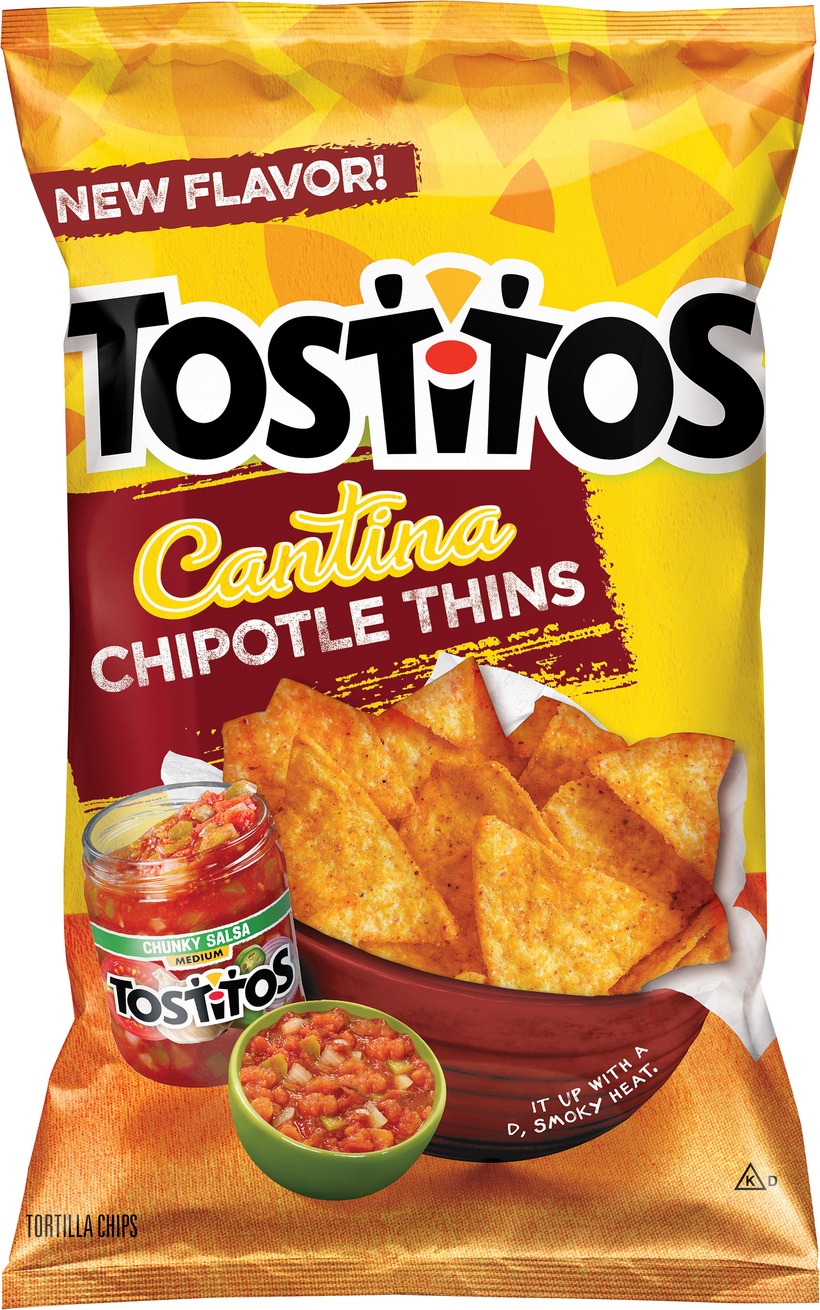TOSTITOS Cantina Chipotle Thins bring authentic seasoning and flavor to the tortilla-chip aisle. Each thin, crispy corn-tortilla chip is lightly sprinkled with the perfect blend of flavors and seasonings that let you enjoy a mild, smoky heat and authentic chipotle spice.