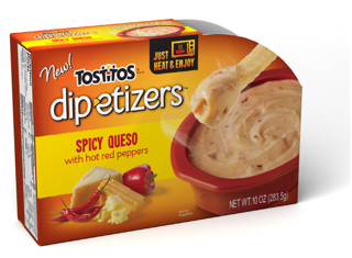 TOSTITOS Spicy Queso Dipetizer will bring some heat to the party! Red bell peppers and red chili peppers are added to crowd-pleasing, microwaveable TOSTITOS queso for a spicy, mouthwatering flavor that goes from pantry to microwave to party in just minutes. Spice up the party!