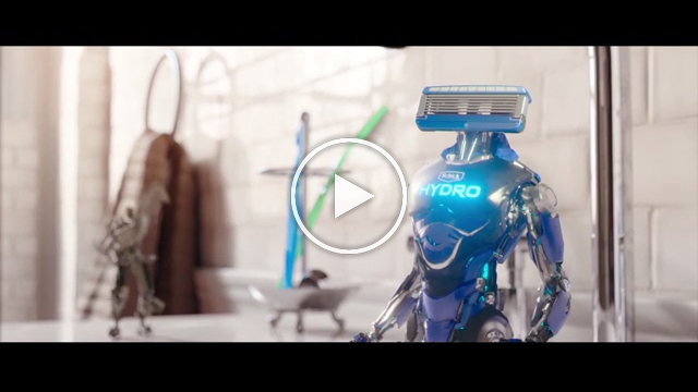 Schick Hydro “Robot Razors” 30-second TV spot depicts Robot Razor as he battles a regular lube strip.