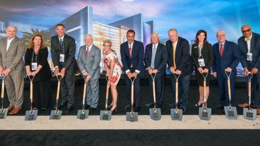 Caesars Entertainment President & CEO Mark Frissora, U.S. Travel Association President & CEO Roger Dow, Clark County Commissioner Chris Giunchigliani & Caesars executives break ground on CAESARS FORUM