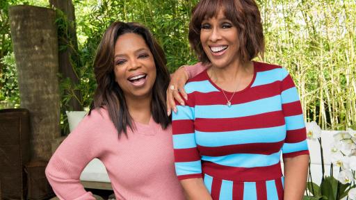 Oprah Winfrey and Gayle King together in a bamboo garden