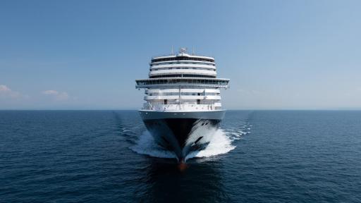 Front view of Holland America Line’s Nieuw Statendam ship at sea