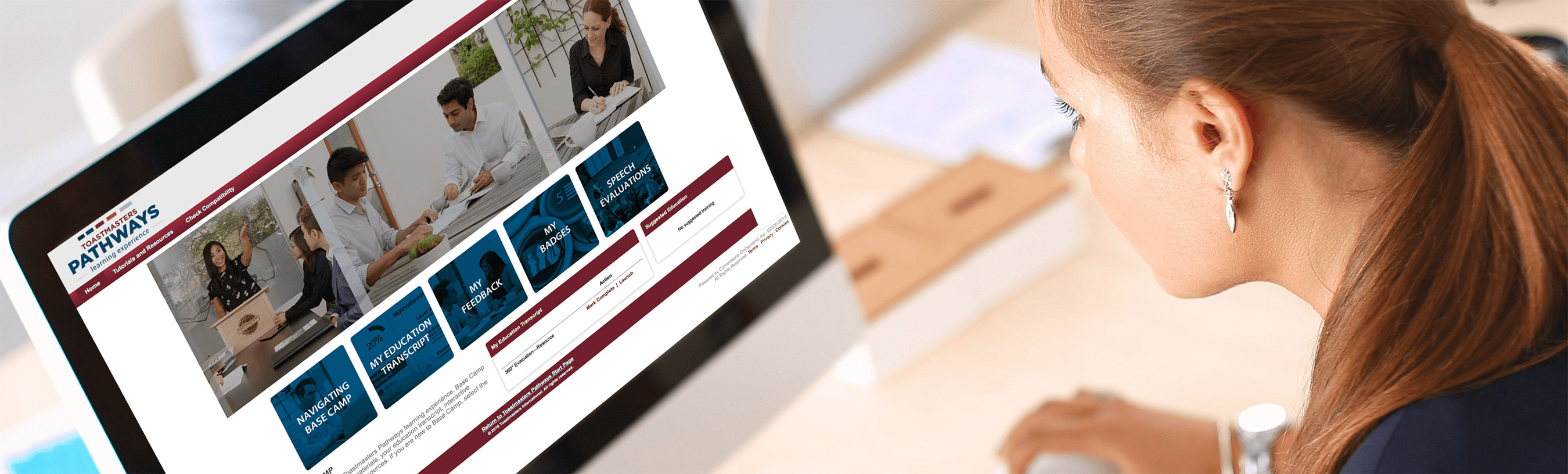 Woman looking at the Pathways website.