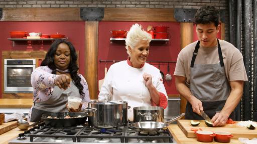 Anne Burrell checks in on recruits Janese Henry and Bradley Garcia on Food Network's Worst Cooks in America
