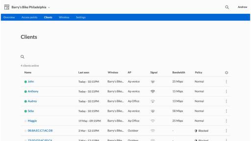 Linksys Cloud Manager Screen Shot Network Client List