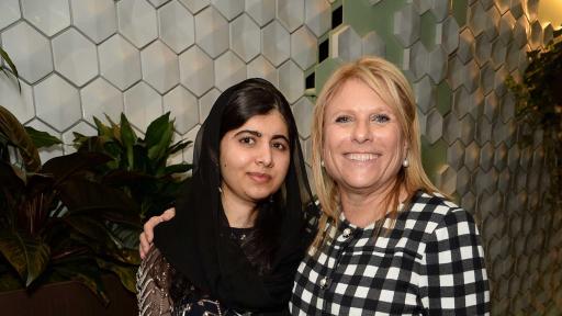 Malala Yousafzai with Celebrity Cruises President and CEO Lisa Lutoff-Perlo on the all-new Celebrity Edge.