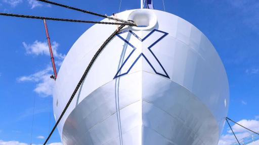 The bow of Celebrity Flora was inspired by the Parabolic Ultrabow on Celebrity Edge.