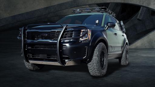 Front view of a green Telluride vehicle