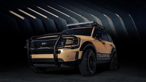 Front view of a tan Telluride vehicle