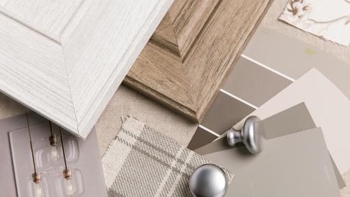 Parts of a cabinet laid out, with knobs towards the center.