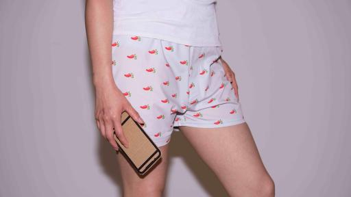 Model wearing Chili's boxers