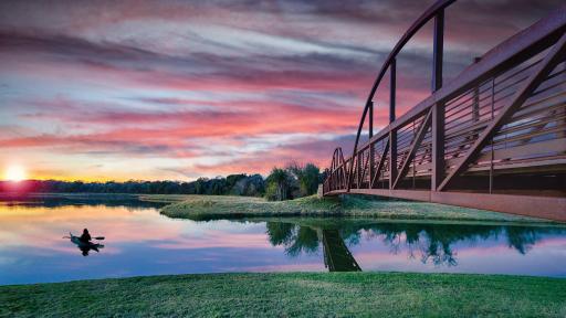 A bridge at sunset.