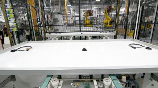 Solar panels modules in the making in the factory.