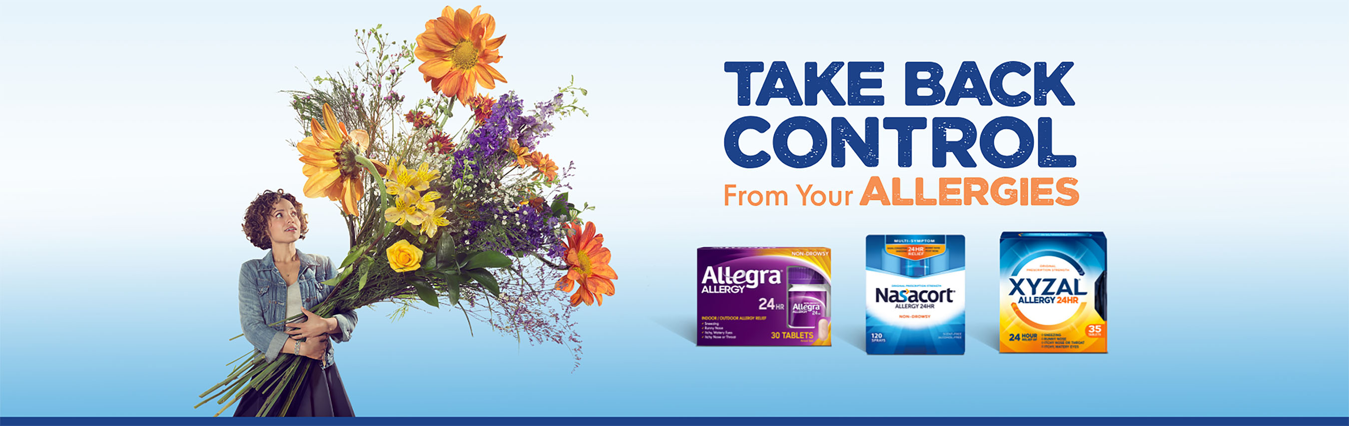 Take back control from your allergies - woman holding large bouquet of flowers