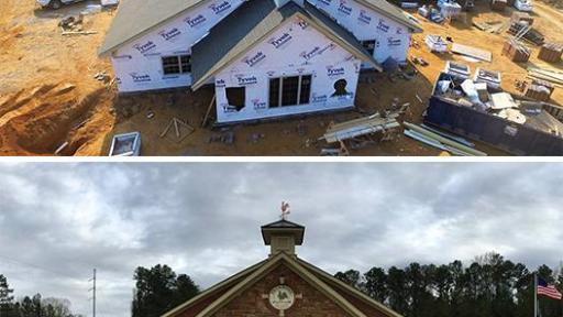 A before and after shot of the construction of the Primrose Shool
