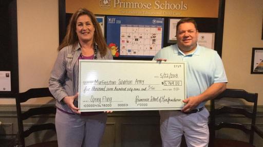 Man and woman holding a large check