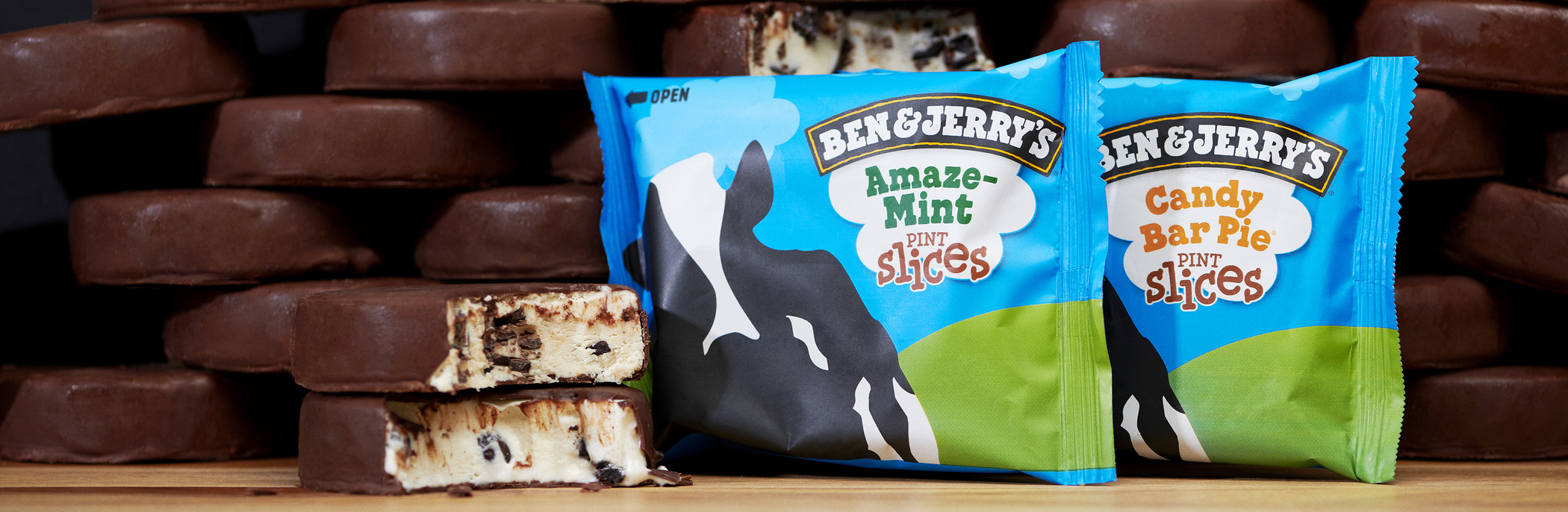 Ben & Jerry's Pint Slices: Amaze-Mint and Candy Bar Pie.