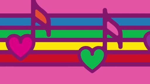 Pink and green heart shaped music notes