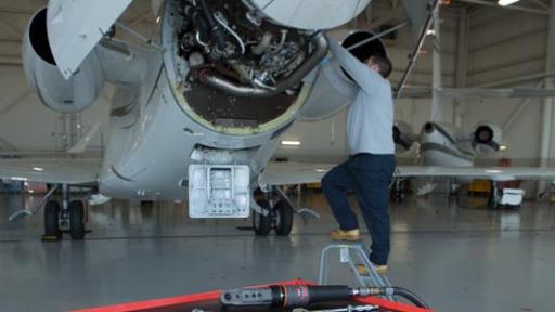 Open tool chest at the rear of a plane