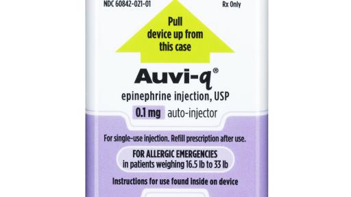 Auvi-q product in a white and purple container set on a white background.