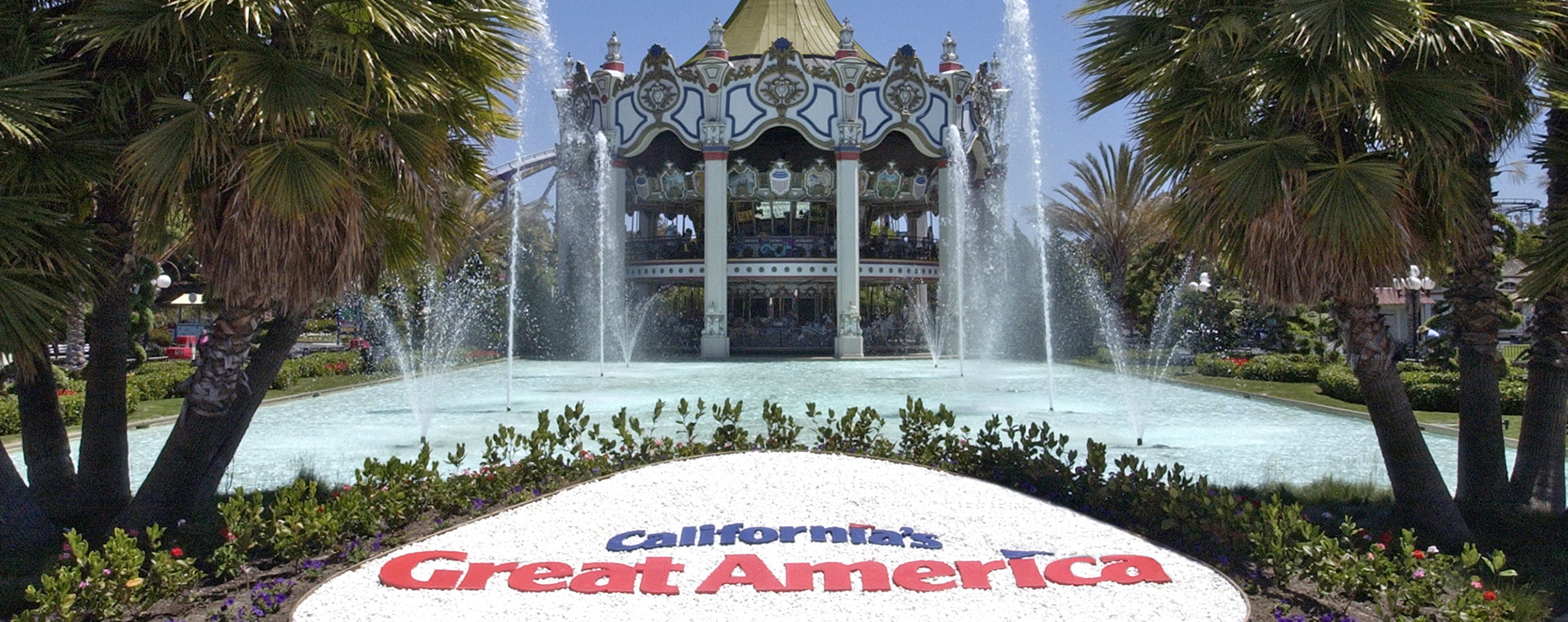 Outdoor image of California's Great American theme park two-story carousel.