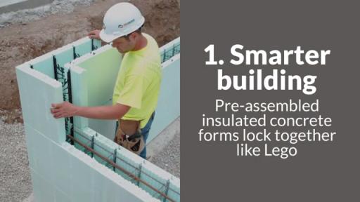 Video explaining nine reasons why building with Insulated Concrete Forms is better than building with wood
